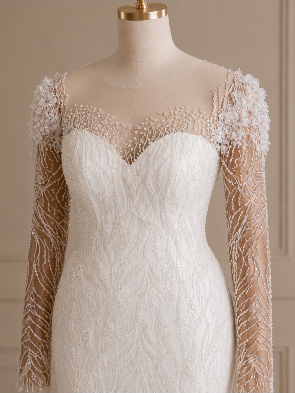 Elegant White Long-Sleeve Lace Wedding Dress